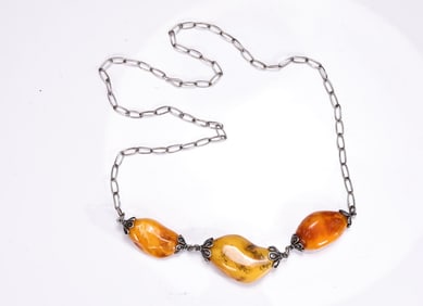 Sterling Silver Baltic Butterscotch Amber Necklace