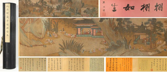 Chinese Drawing Landscape and Character Story Hand Scroll,Qiu Ying Mark