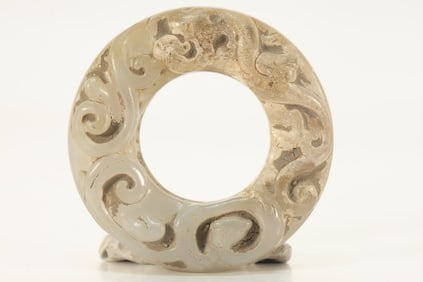 Jade Carved Chi Dragon Pattern Bi
