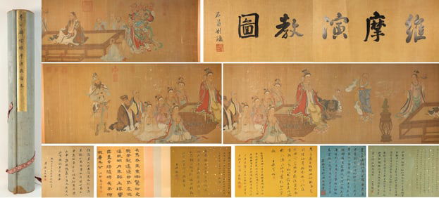 Chinese Drawing Character Story Hand Scroll,Li Gonglin Mark