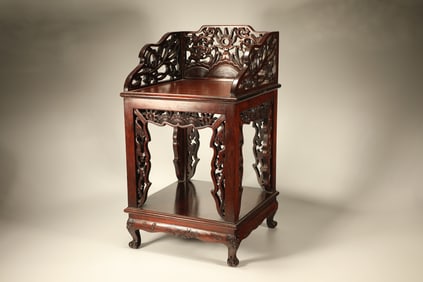Huanghuali Wood Carved Dragon and Flower Pattern Buddha Niche
