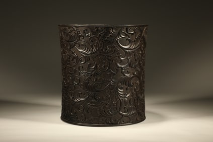 Red Sandalwood Carved Flower Pattern Brush Pot