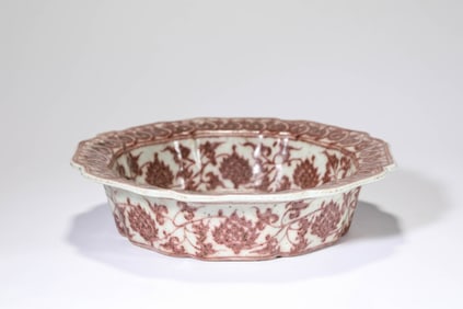 Red in Glazed Flower Branch Pattern Porcelain Washer