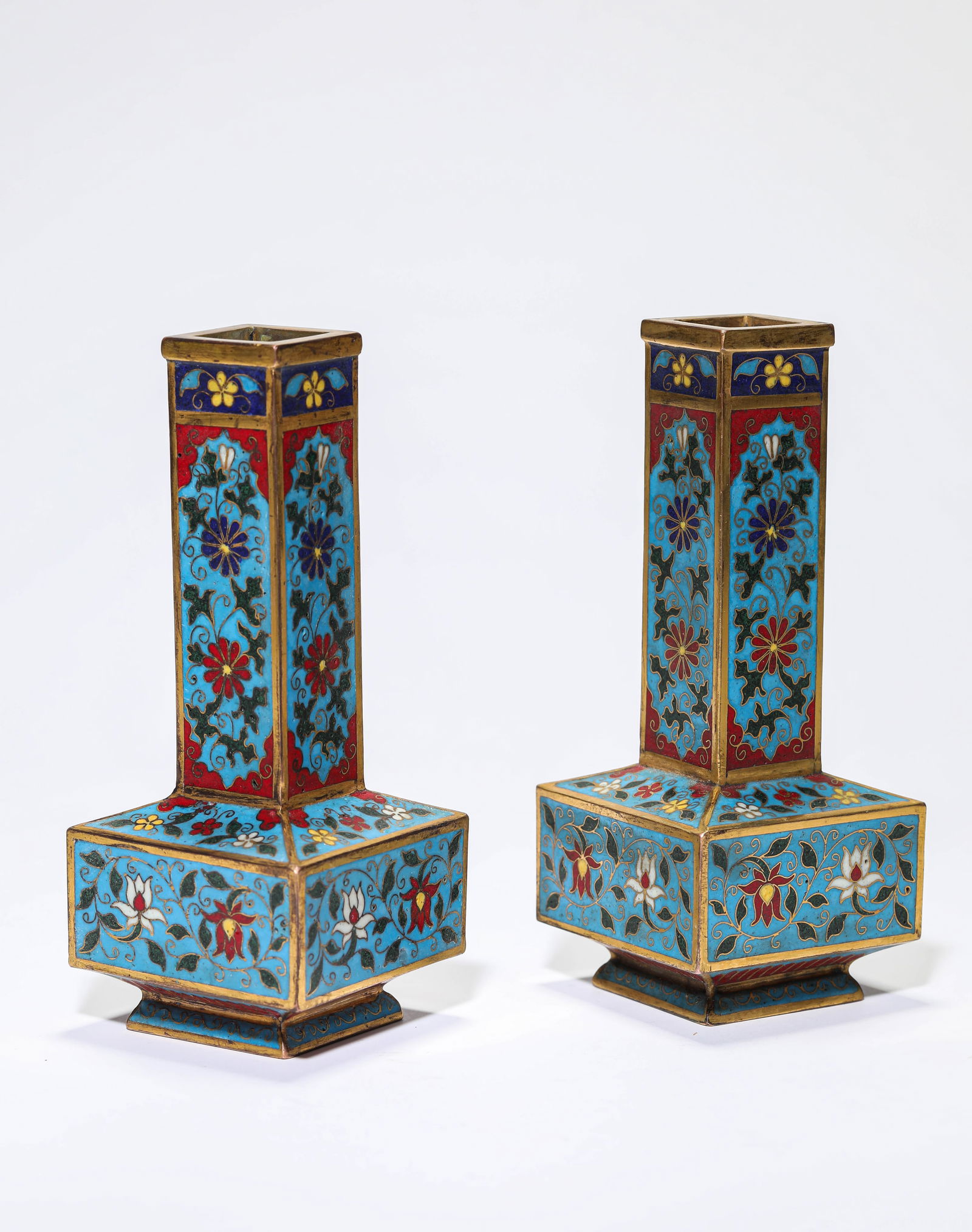 Pair of Bronze Cloisonne Flower Pattern Vase (1 of 6)