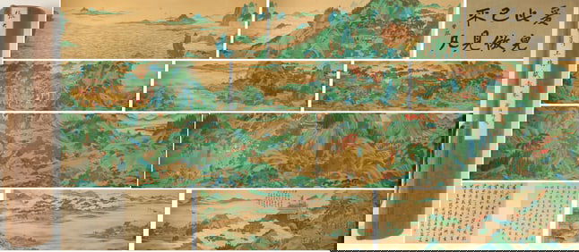 Chinese Drawing Landscape and Character Story Hand Scroll,Zhang Daqian Mark