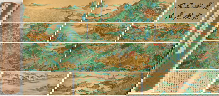 Chinese Drawing Landscape and Character Story Hand Scroll,Zhang Daqian Mark: Chinese Drawing Landscape and Character Story Hand Scroll,Zhang Daqian Mark (1376 x 45.8cm)