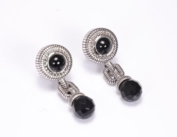 Judith Ripka Black Round Dangles Sterling Silver Earrings