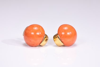 Joan Rivers Gold Tone Cabochon Orange Button Earrings