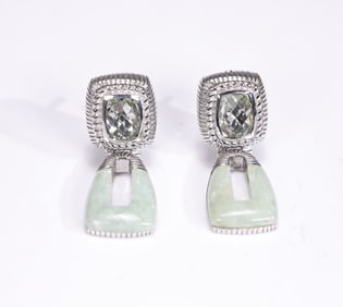 Judith Ripka Green Jade Prestolite Sterling Silver Earrings