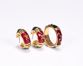 Joan Rivers Enamel Ladybug Pierce Earrings With Ring