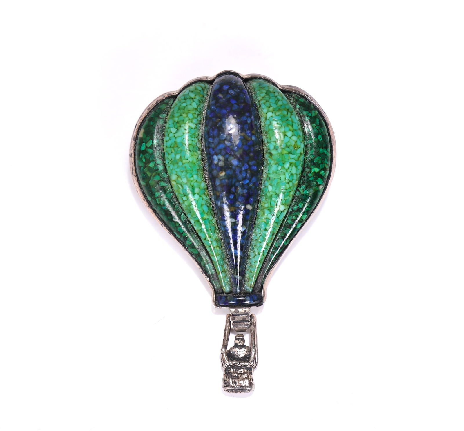 Turquoise Malachite Lapis Sterling Silver Hot Air Balloon Pendant/Brooch: Turquoise Malachite Lapis Sterling Silver Hot Air Balloon Pendant/Brooch (2.7 x 4.5 x 0.8 cm)