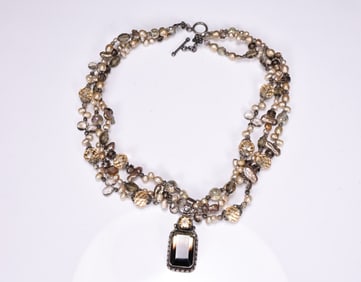 Sterling Silver Smokey Quartz And Freshwater Pearl Multi Strand Necklace