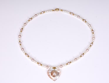 Seashell Heart Shape Pearl Choker Necklace