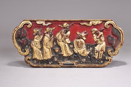 Chinese Gilt Carved Story Character Wood Panel