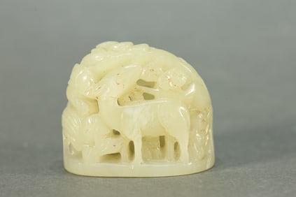Jade Carved Pine Tree and Deer Shape Incense Burner Top