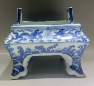 Blue and White Dragon with Wave Porcelain Incense Burner