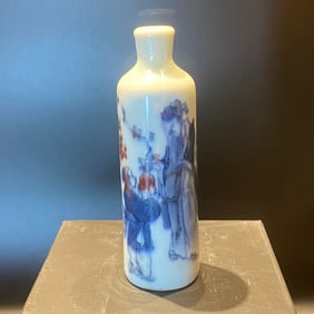 Red in Blue and white Character Pattern Porcelain Snuff Bottle