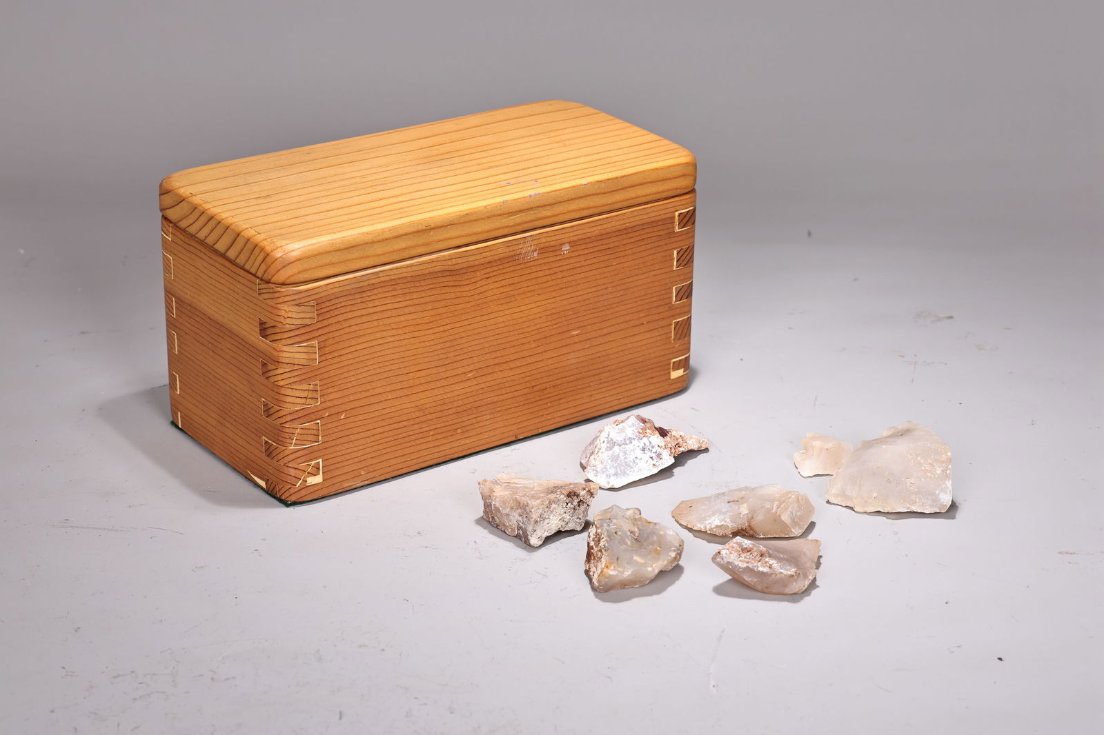 Wooden Box Of Natural White Milky Quartz And Pink Amethyst (1 of 7)