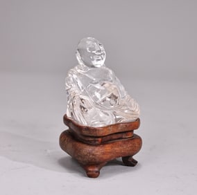 Chinese Carved Clear Crystal Buddha Maitreya Figure Statue