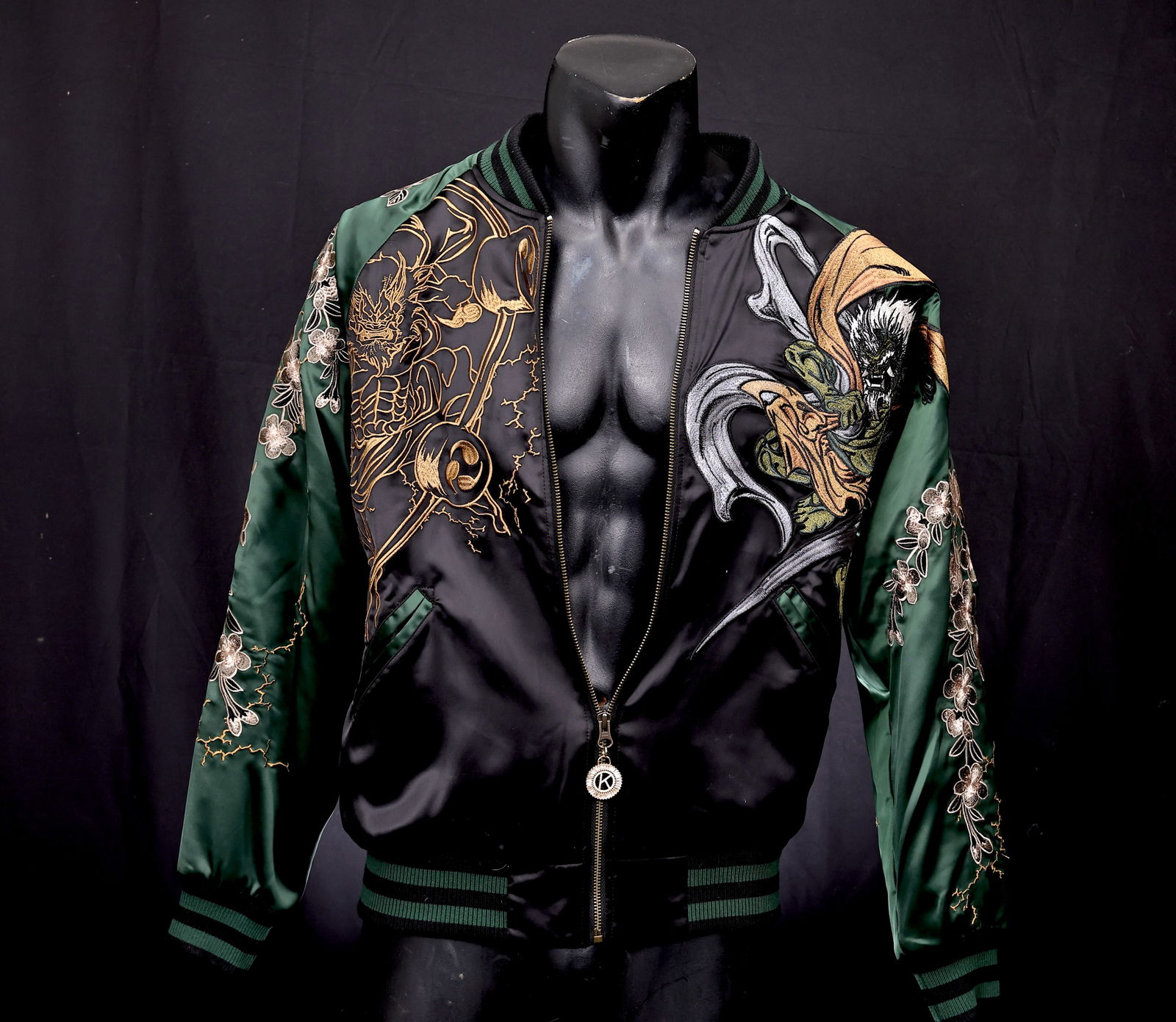 Vintage Embroidery Silk Reversible Men's Bomber Jacket Coat