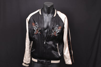 Vintage Chic Black Reversible Bomber Men Jacket Size S