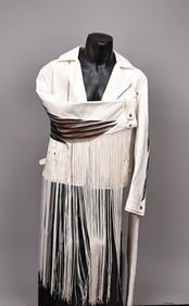 Vintage AX Linen Jacket With Colorful Sequin Phoenix Long Fringe Size S