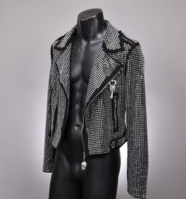 Azalea Wang Black Crystallized Silver Moto Jacket