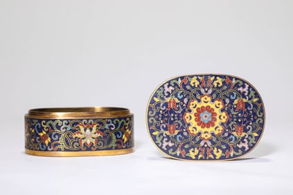 Bronze Cloisonne Flower Pattern Round Lid Box