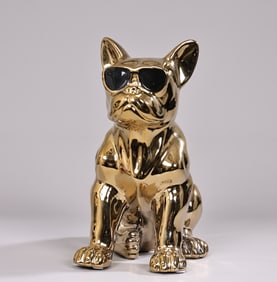 French Gold Bulldog Ceramic Home Deco Art Sculpture