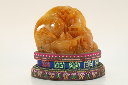 Shoushan Tianhuang Carved Character Story and Tree Ornament