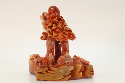 Shoushan Tianhuang Carved Character Story and Tree Ornament