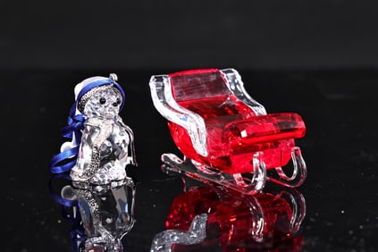 Swarovski Crystal Santa's Color Sleigh With Kris Bear Annual Ornament