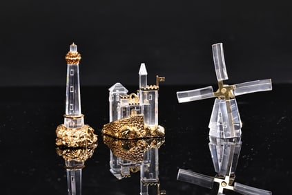 Swarovski Crystal Memories Journeys Gold Castle, Windmill,Lighthouse