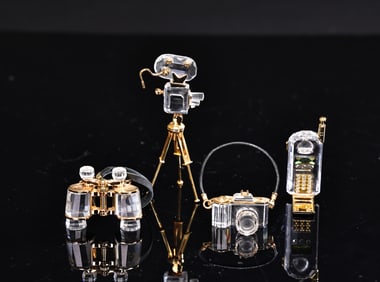 Swarovski Crystal Memories Gold Camera,Film Camera, Binoculars, Mobile Phone Miniature