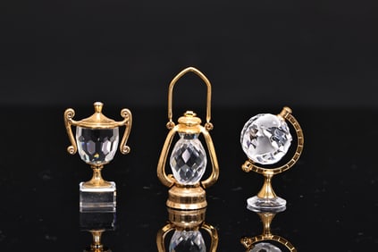 Swarovski Crystal Memories Gold Lantern, Trophy,Mini Globe Miniature