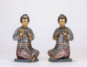 Pair of Cloisonne Bronze Man Figures