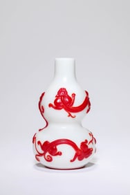 White Glassware with Carved Red Dragon Vase