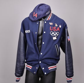 Roots USA Olympic Varsity Wool Leather Navy Jacket Men Size S With Hat
