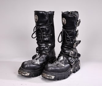 New Rock 403-S1 Metal Skull Buckle Iron Leather Black Boots EU44
