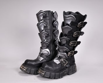 New Rock 738-S1 Itali Pulik Steel Tower Black Leather Boots EU44
