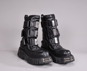 New Rock Metallic Leather Black Gothic Boots EU44