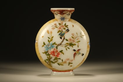 Glassware Colour Painted Flower and Bird Pattern Vase