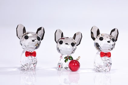 Swarovski Crystal Holiday Cheers French Bulldog Set Of 3