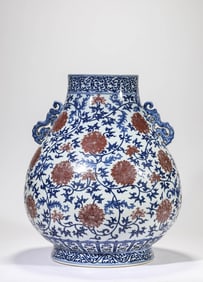 Red in Blue and White Flower Pattern Porcelain Zun