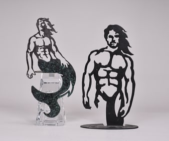 Wim Griffith Male Nude And Mermaid Steel Sculpture