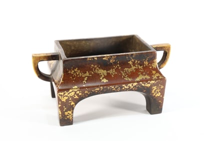 Bronze Sprinkling Gold Carved Double Ears Incense Burner