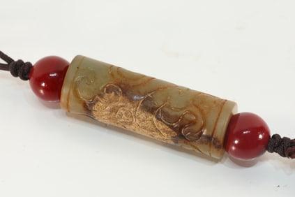 Jade Carved Chi Dragon Pattern Ornament