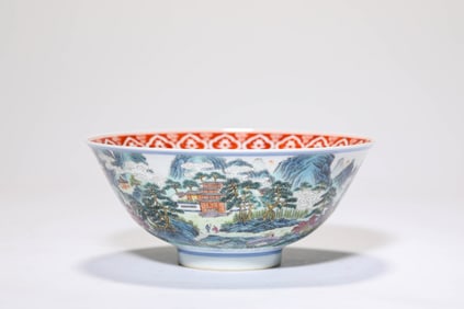 Famille Rose Landscape Porcelain Bowl