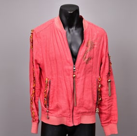 Guess Red Bomber Men Jacket With Tiger Embellishment Size S