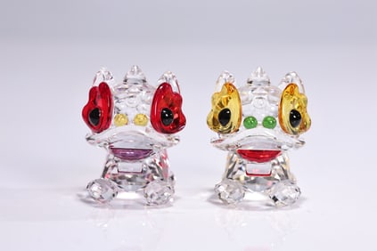 Swarovski Crystal 2 Pieces Lion Dance Figurine